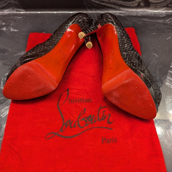 Black snake skin peek toe size 10 Red Bottom - Picture 9 of 17